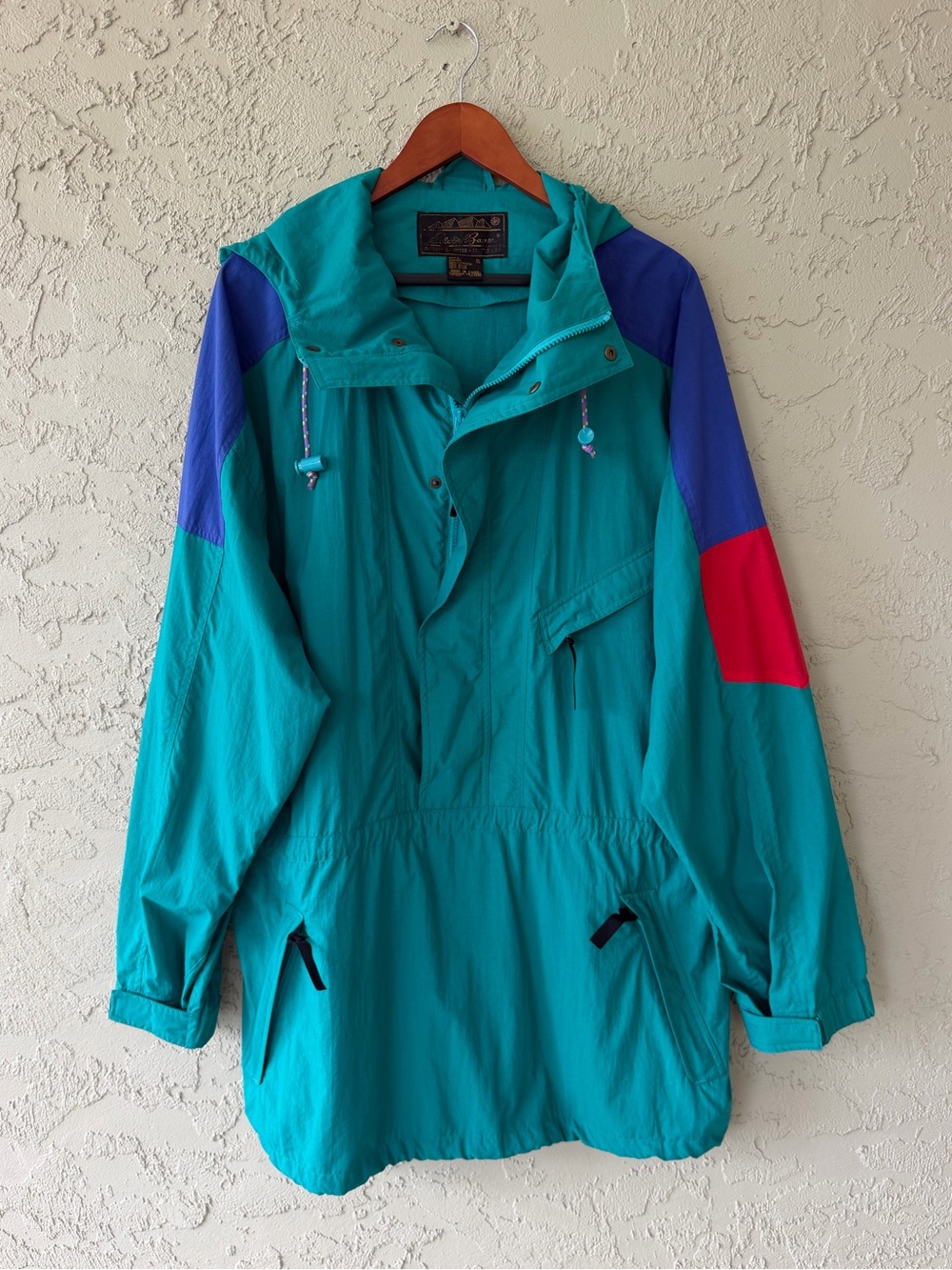90s Eddie Bauer Teal Colorblock Nylon Anorak Pullover Jacket XL